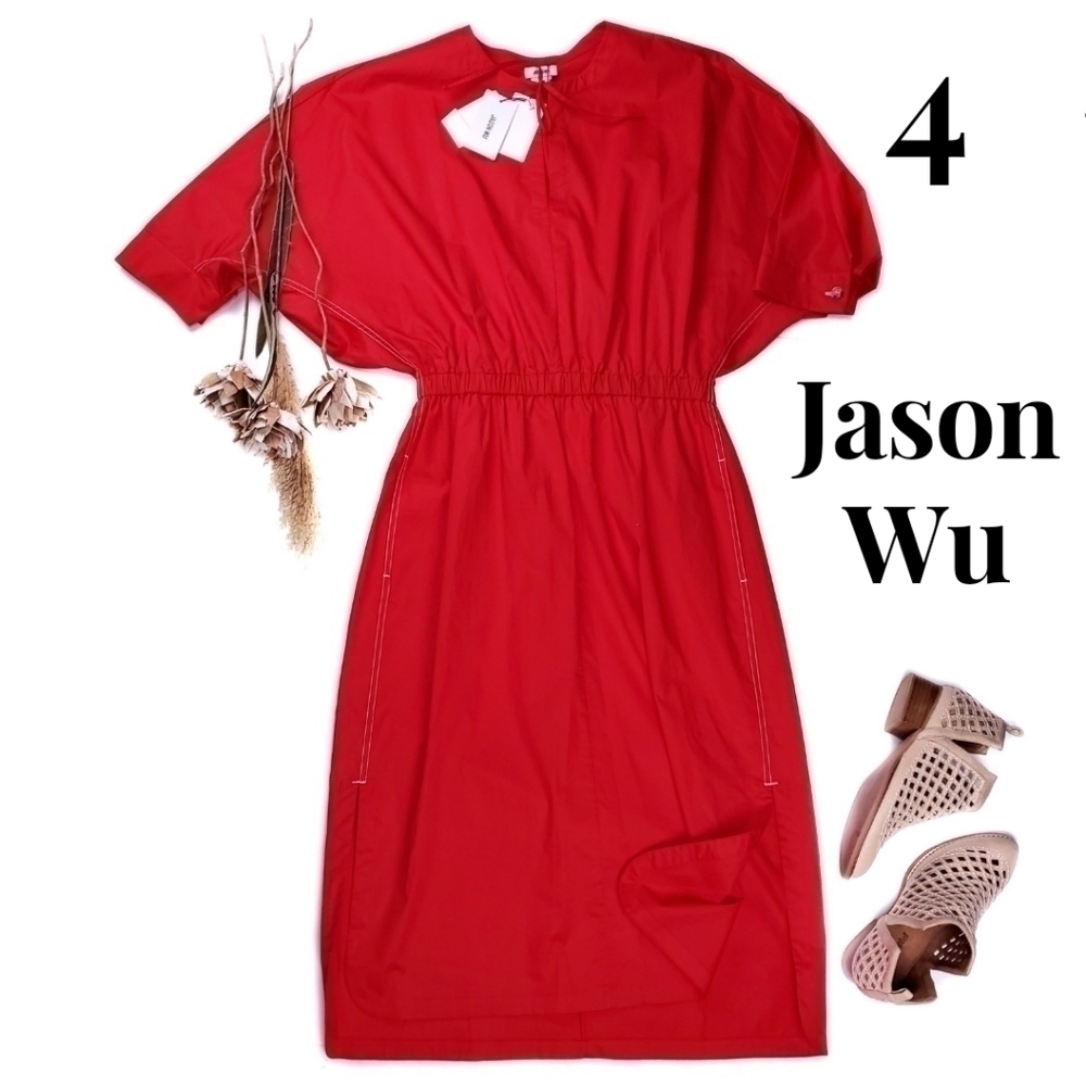 New Jason Wu Red Tie Front Pocketed Dress Sz 4 - Picture 2 of 16